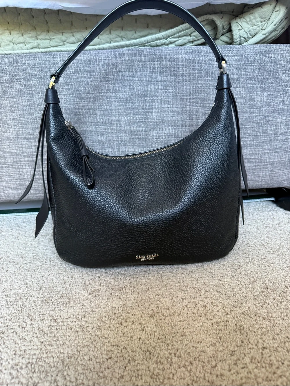 kate spade Black Pebbled Leather Shoulder Hobo Bag